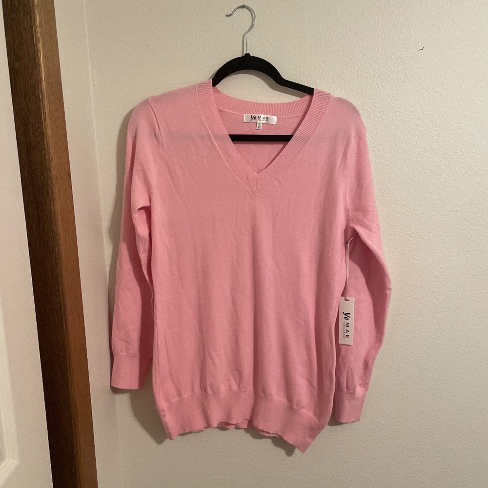Pink, V-neck sweater